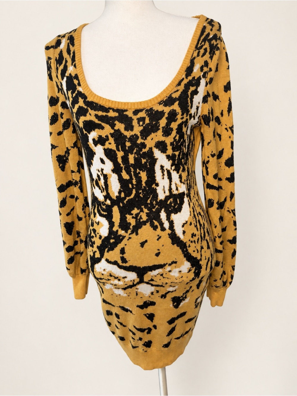 Y2K Arden B Mustard Leopard-Print Scoop-Neck Sweater Dress